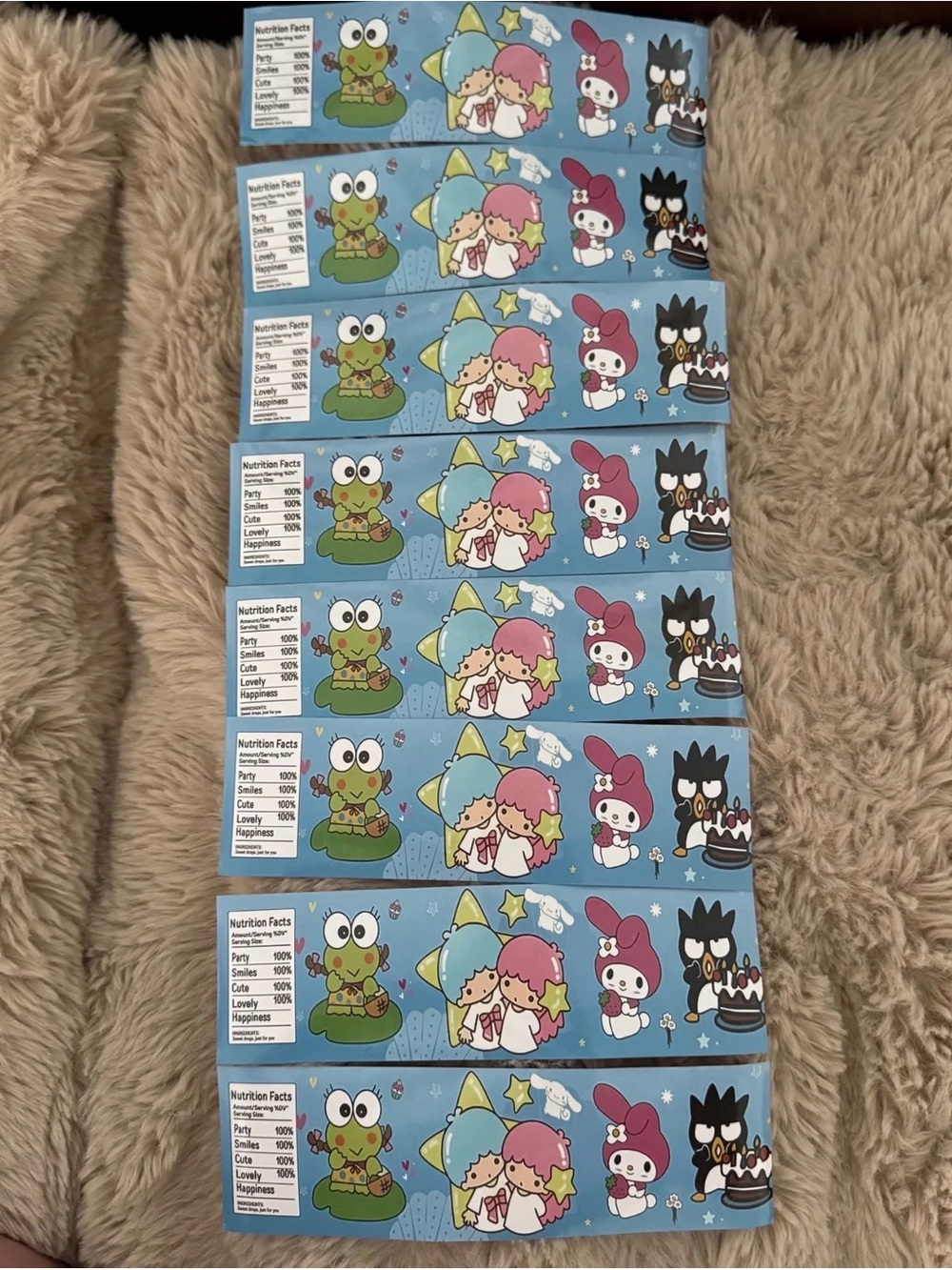Sanrio Character Water Bottle Labels 8 pc
